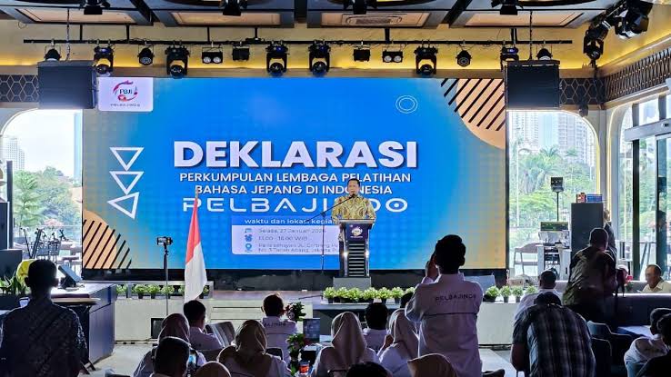 Deklarasi Perkumpulan Lembaga Bahasa Jepang PELBAJINDO di Kompleks Parlemen, Senayan, Jakarta, Selasa (27/1/26). Foto: Dok Pelbajindo