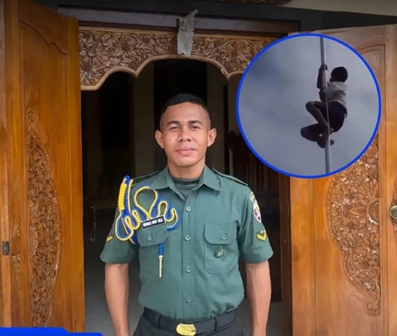 Yohanes Ande Kala Marsal, atau yang lebih dikenal sebagai Joni, Bocah pemanjat tiang bendera asal Nusa Tenggara Timur (NTT) ini kini telah resmi menyandang pangkat Sersan Dua di jajaran Tentara Nasional Indonesia (TNI) Angkatan Darat (AD), Foto : fb, Jane P.Saragih