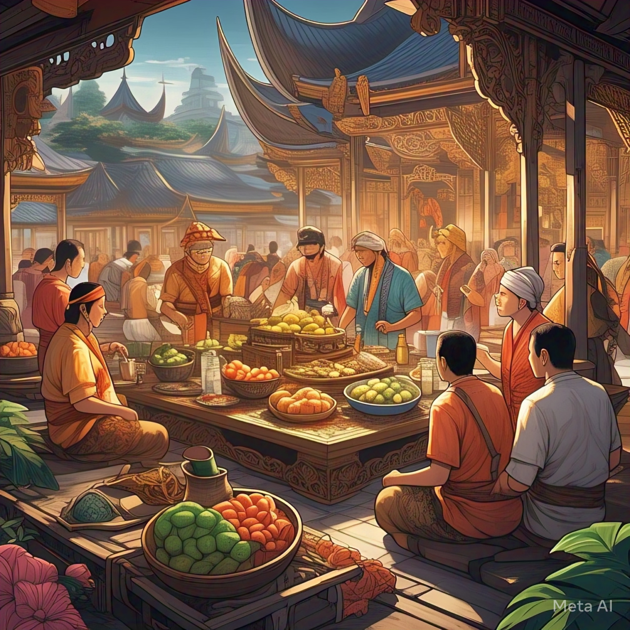 Ilustrasi kehidupan kerajaan di Indonesia jaman dahulu. Foto : MetaAI 