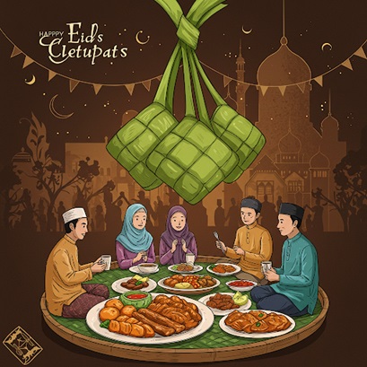 Kehadiran ketupat dalam suasana lebaran. Foto : ilustrasi Meta AI
