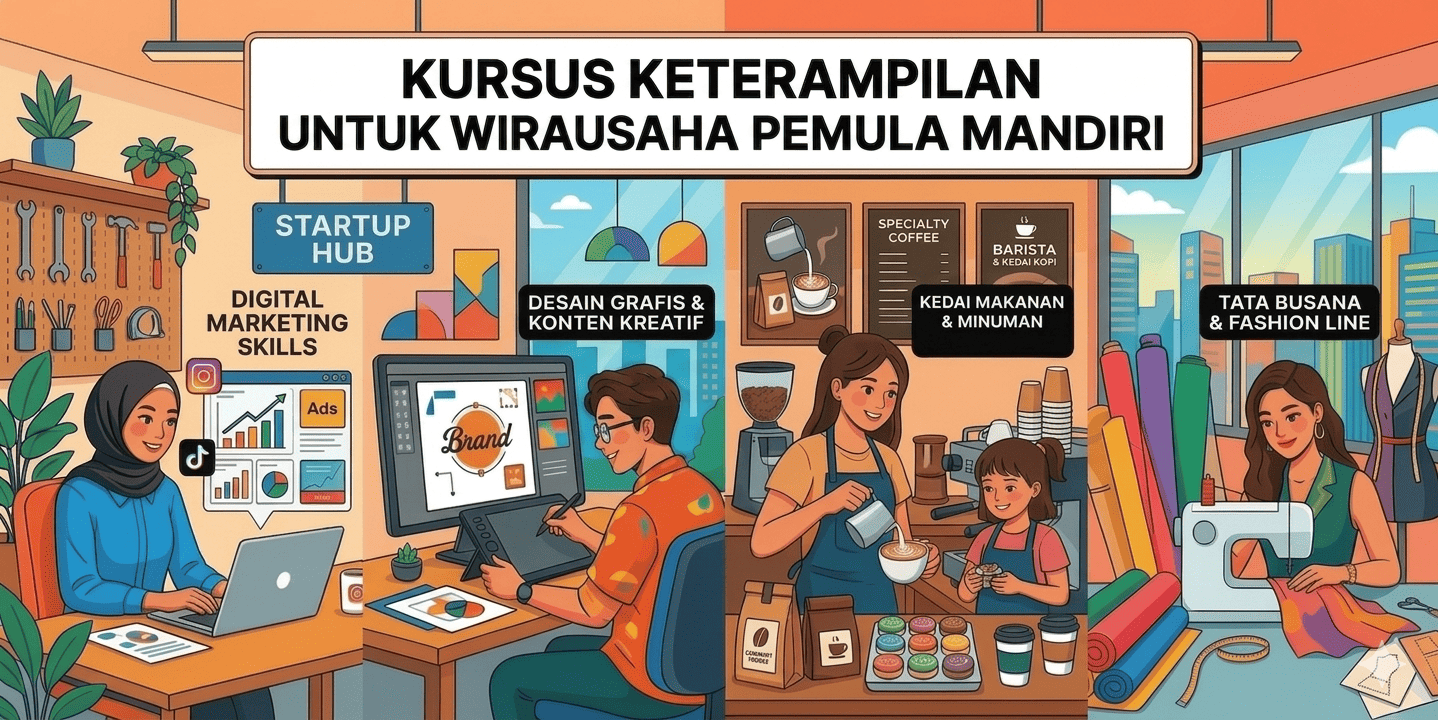Berbagai lembaga kini gencar membuka program pelatihan keterampilan praktis guna mendukung ekosistem wirausaha mandiri di Indonesia. Kursus berbasis industri kreatif dan kuliner tercatat menjadi sektor yang paling diminati oleh pelaku usaha pemula. (Foto: Ilustrasi/Gradasigo). 