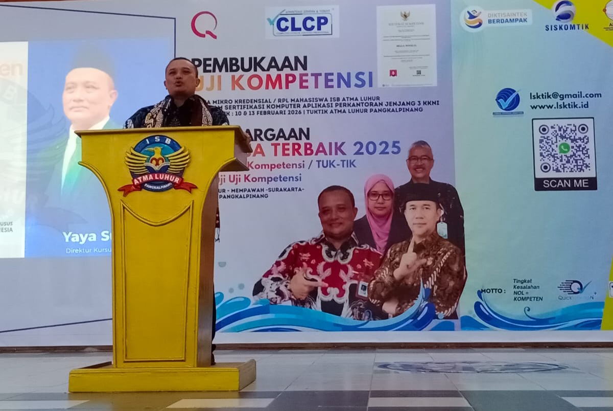 Dr. Yaya Sutarya, M.Pd., Direktur Kursus dan Pelatihan Kemendikdasmen RI di Gedung Graha Sasana Kasih ISB Atma Luhur, Jumat (13/2/2026). 