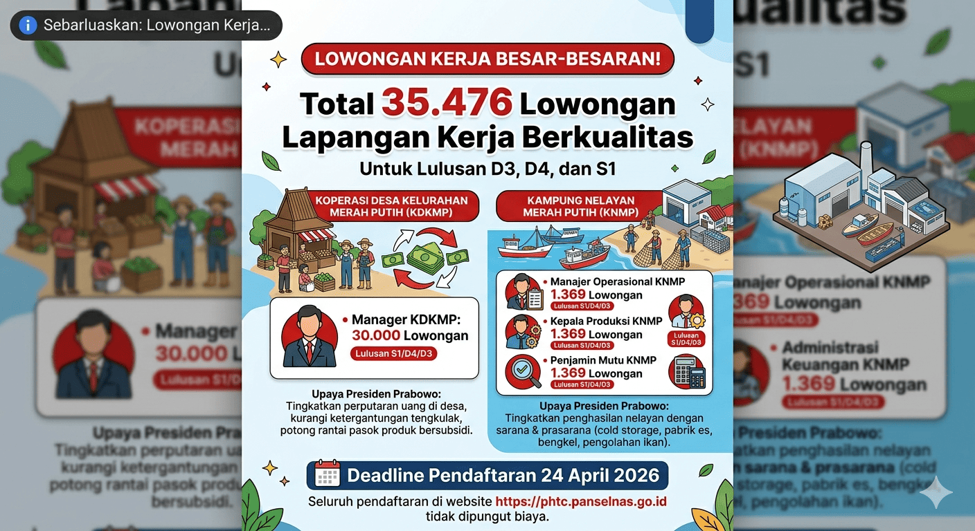 Resmi Dibuka! Link Pendaftaran Lowongan Kerja KDKMP dan Kampung Nelayan April 2026