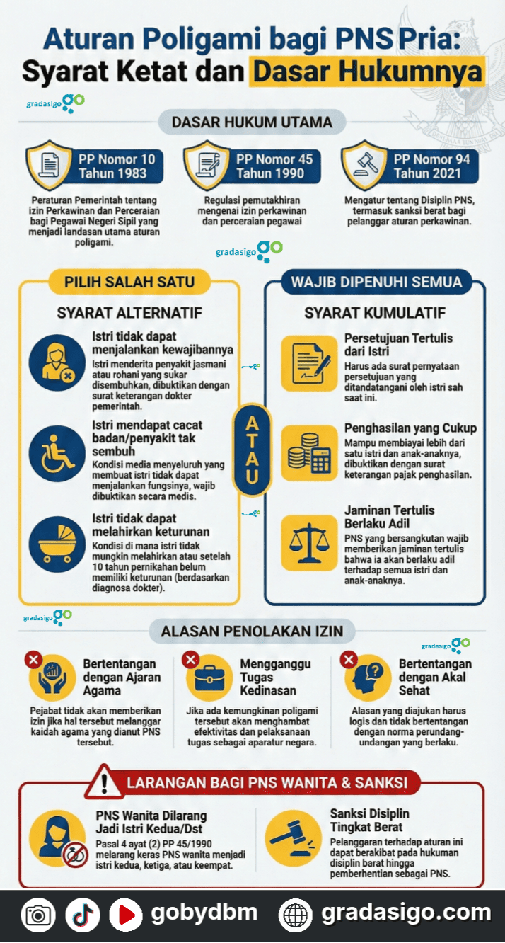 ASN Pria Boleh Poligami, ASN Wanita Dilarang Jadi Istri Kedua. Infografis Gradasigo