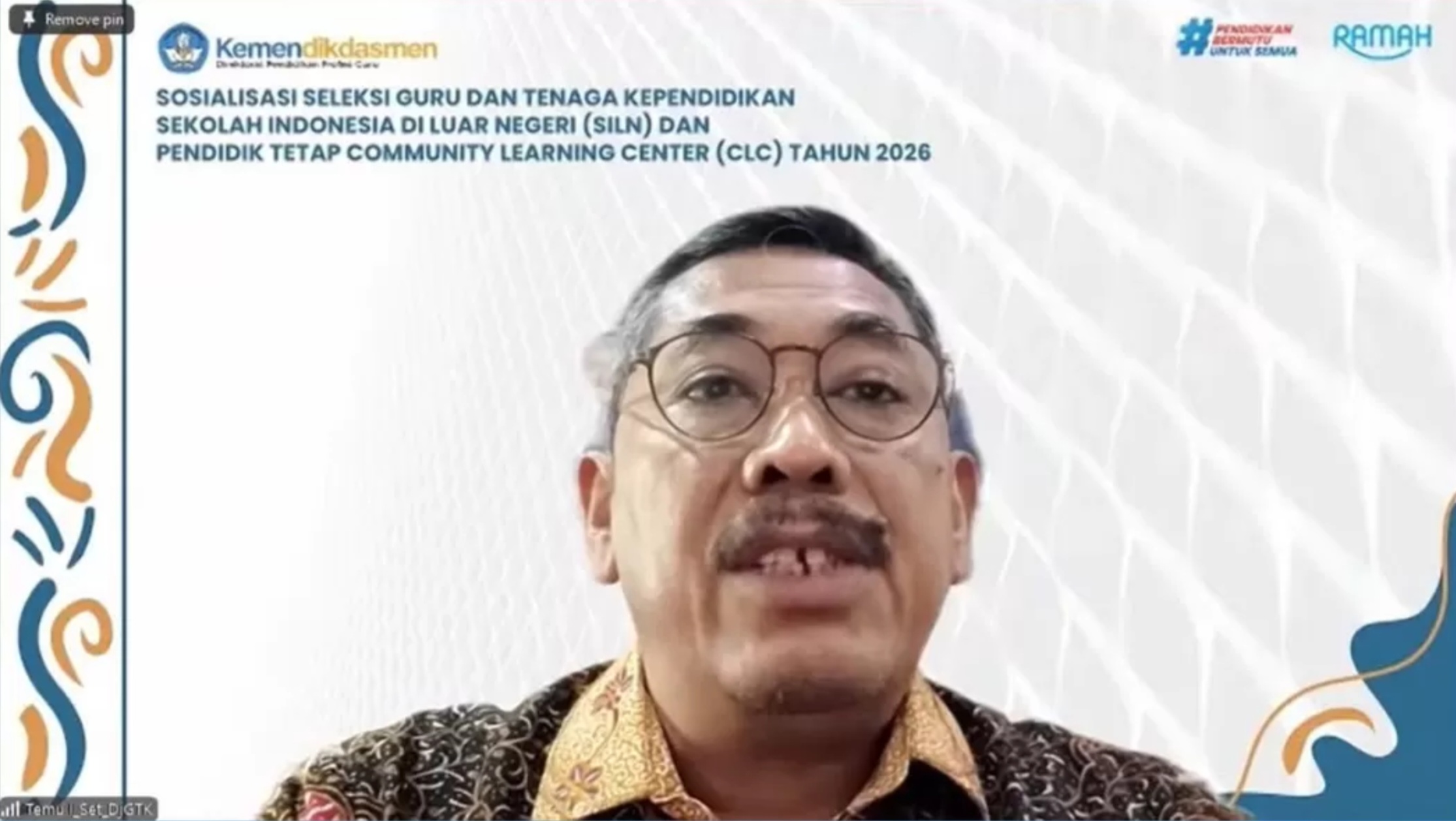 Sekretaris Direktorat Jenderal Guru dan Tenaga Kependidikan Kemendikdasmen, Temu Ismail dalam sosialisasi program secara daring, Rabu (16/9). (Foto: Dok. Istimewa)