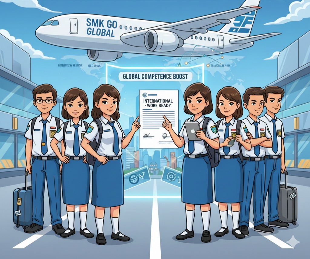 Pemerintah Siapkan Rp25 Triliun, Perusahaan Multinasional dan LPK Jadi Bagian Ekosistem Program SMK Go Global. Gambar Ilustrasi AI