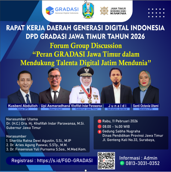 Generasi Digital Indonesia (GRADASI) Jawa Timur bersiap menggelar Rapat Kerja Daerah (Rakerda) 2026 yang dirangkai dengan Forum Group Discussion (FGD). Foto : Panitia Rakerda GRADAS Jawa Timur