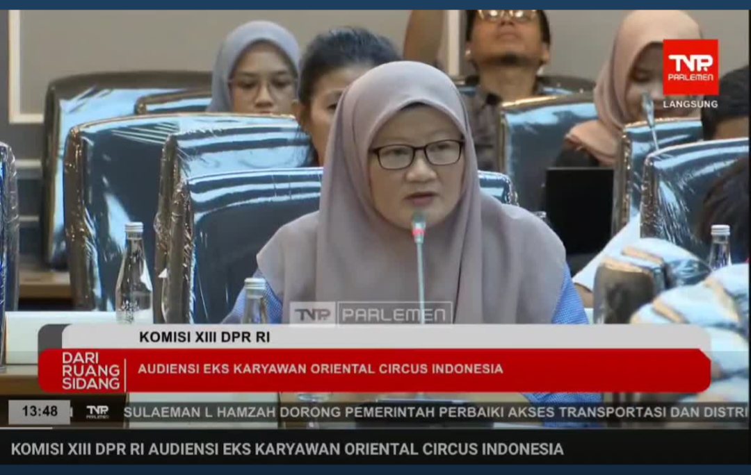 Kesaksian Eks Pemain Sirkus OCI di DPR RI. Foto: Tangkapan Layar di TV Parlemen