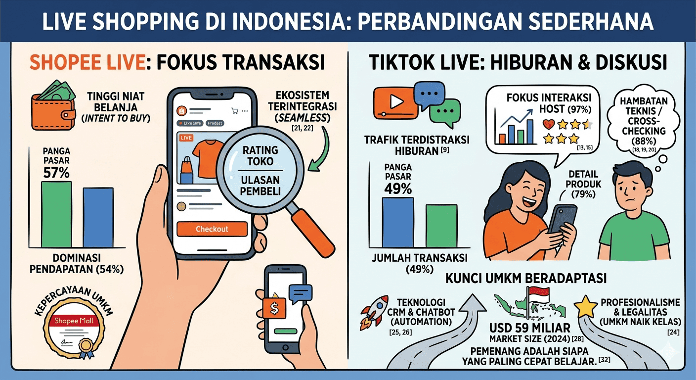 Shopee Live vs TikTok Live, Alasan Mengapa 'Intent to Buy' Jadi Kunci Dominasi Pasar. Gambar: Ilustrasi AI